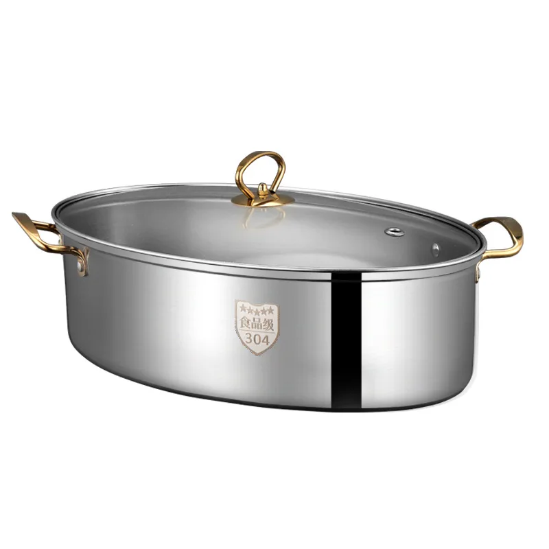 

HYS Steamed Fish Pot Household Stainless Steel Large Capacity Steaming Pot Steamer Induction Cooker Oval Fish Pot Double Layer
