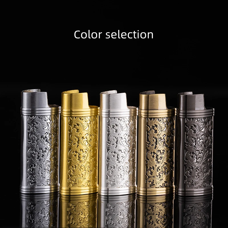 Vintage Arabesque Bic J5 Lighter Case Metal Armor 60mm BIC Lighters Cover Metal Case Plastic Lighter Protection Case