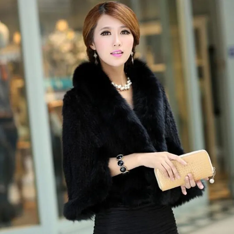 100% Natural Genuine Mink Fur Shawl With Fox Fur Collar Winter Women Real Mink Fur Coat Knitted Fashion Ladies Cardigan Fur Cape