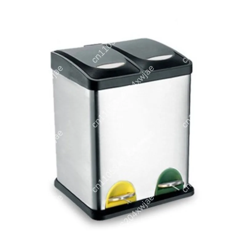 Foot Pedal Garbage Bin Stainless Steel Two Bins Separated Recycling for Home Office Use