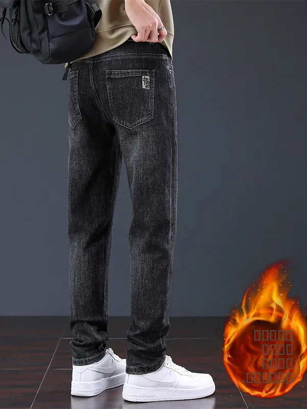

Высококачественные мужские джинсы из денима, осенняя коллекция, брендовые, свободного кроя, прямые, повседневные брюки из смесовой ткани (хлопок, полиэстер, спандекс)