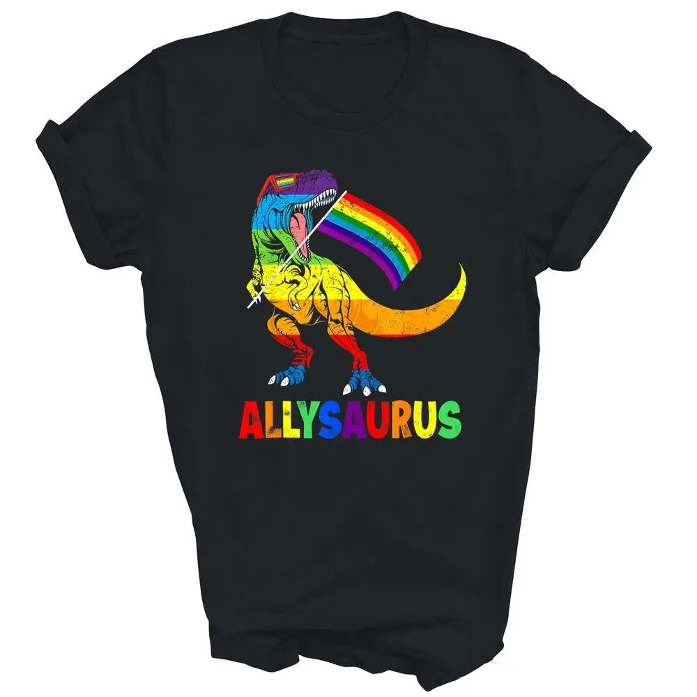 Allysaurus Lgbt Dinosaur Rainbow Ally Pride Gay High Quality 100%Cotton Short Sleeve