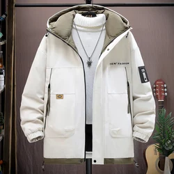 Fashion 2024 Autumn Winter Men's Hooded Cotton-Padded Jackets Outdoor Windproof Warm Down Coat Streetwear Loose Thick Top Parkas