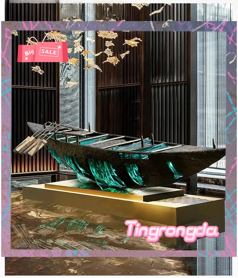 Y Hotel lobby large floor acrylic to make long iron moon boat ornament