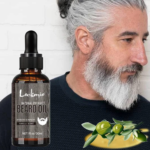 LOCKMIO naturalny olejek do brody dla mężczyzn zapach waniliowy nawilża naprawia wzrost korzeni brody pełniejsza grubsza pielęgnacja stylizacji