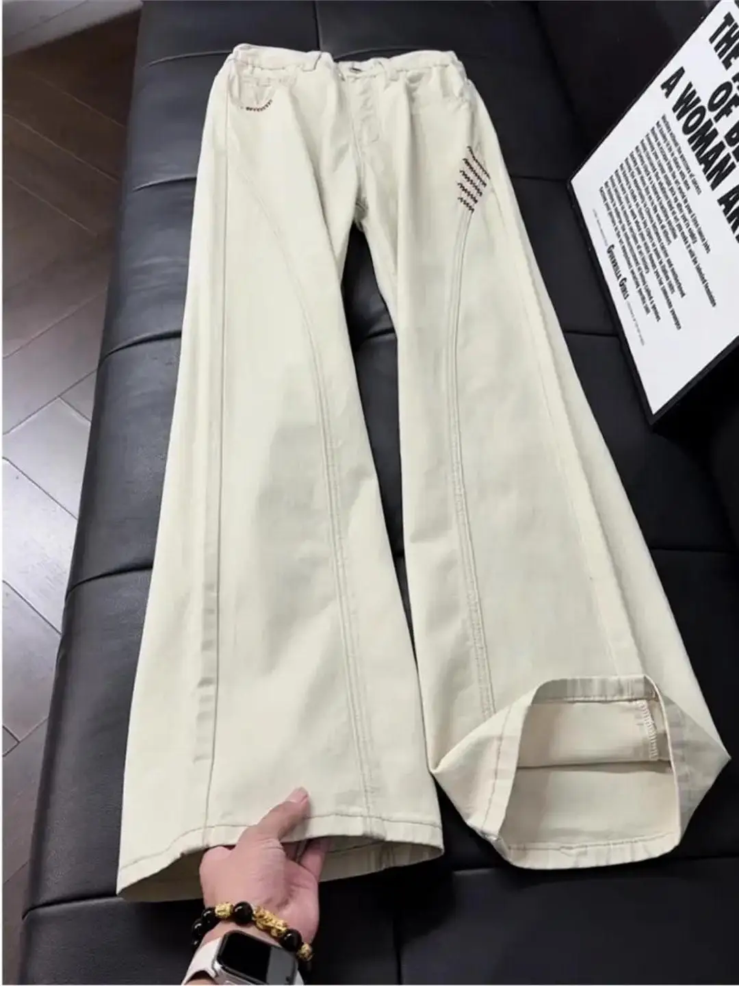 Calças Jeans Bordadas Retrô Americanas Estilo High Street para Homens e Mulheres, Calças de Trabalho Retas Lavadas, Calças Ve...