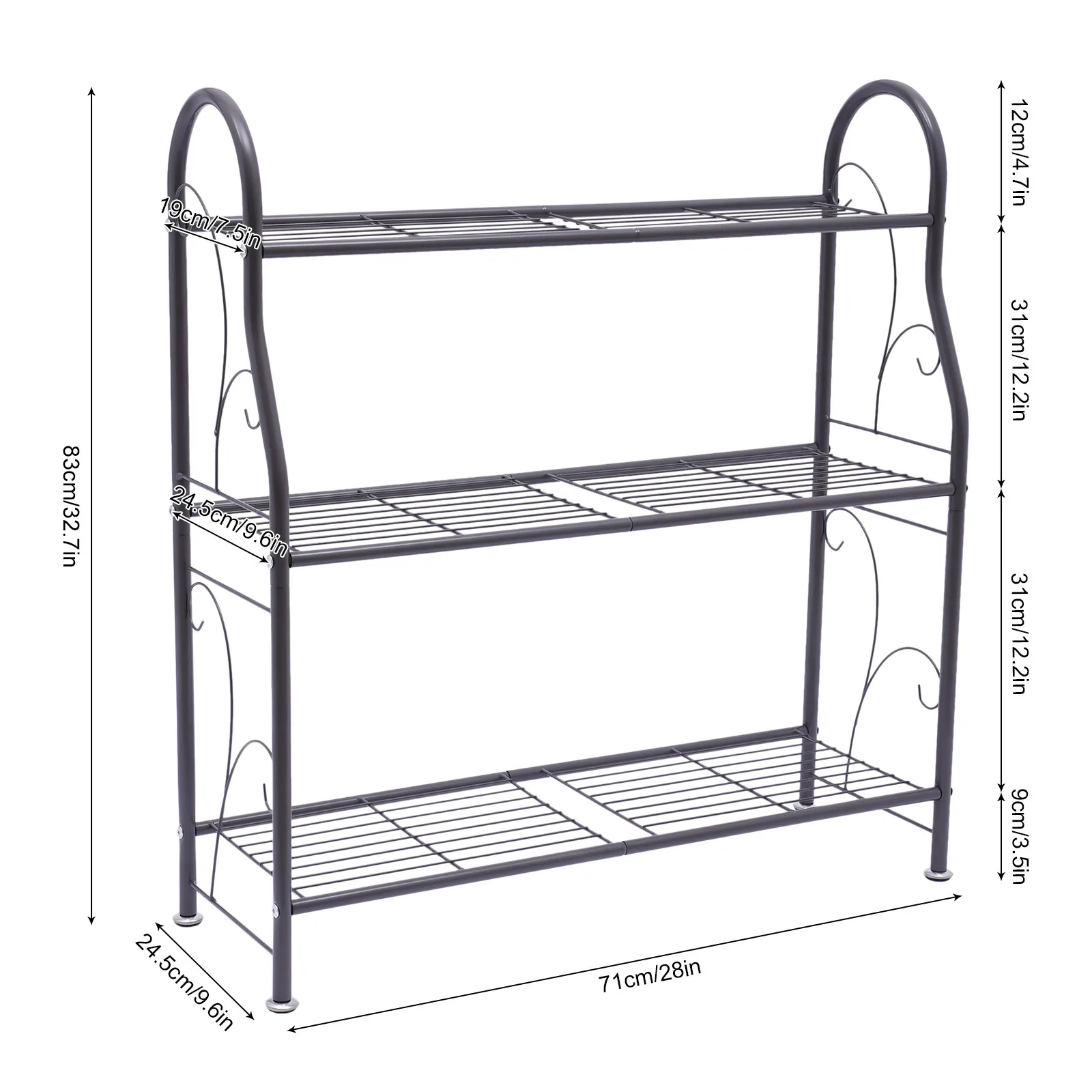 3-poziomowy ogrodowy stojak na rośliny z żelaznej ramek, metalowy, wielopoziomowy, na balkon, trawnik, doniczki, półka ekspozycyjna, dekoracja ogrodowa do użytku wewnątrz i na zewnątrz.