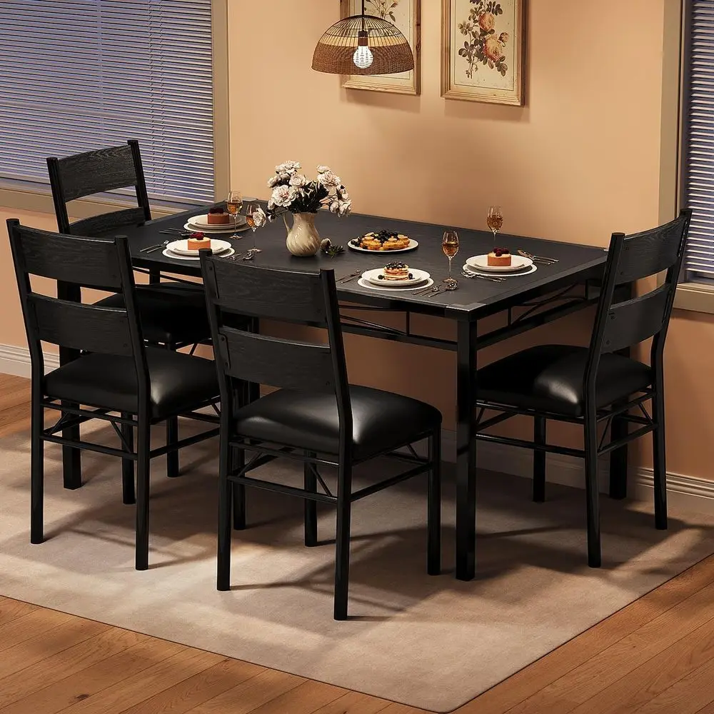 Wood Dining Table Set or 4 with Upholstered Chairs, Kitchen Table Chairs Set o 4 with Protector, Dining Room Table Set or 4, or