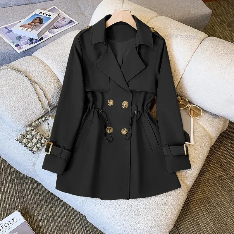 

2024 Spring New Women's Regular Loose and Slimming Versatile Double breasted buckle Windbreaker Style Mid Length Version Jacket