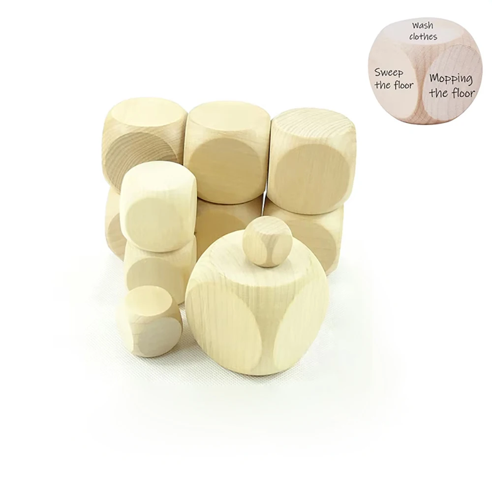 D6 6 Sided Blank Wood Dice10mm 16mm 20mm 25mm 30mm 40mm 50mm 60mm DIY Games Printing Engraving Kid Toys Wood Cube Dices