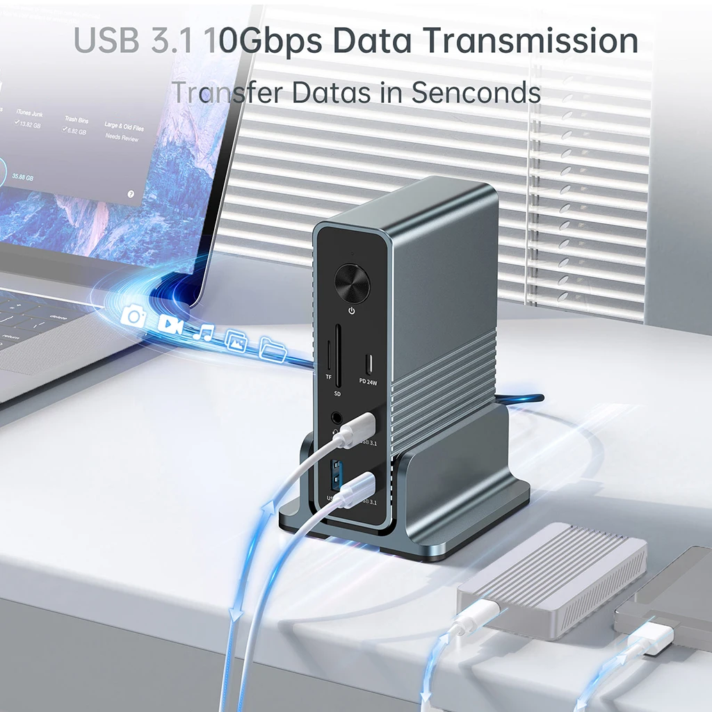 

Type-C USB Hub Splitter 15 in 1 Adapter Docking Station For Macbook 4K@60HZ Resolution 3 Displays Expansion PD100W For PC Laptop