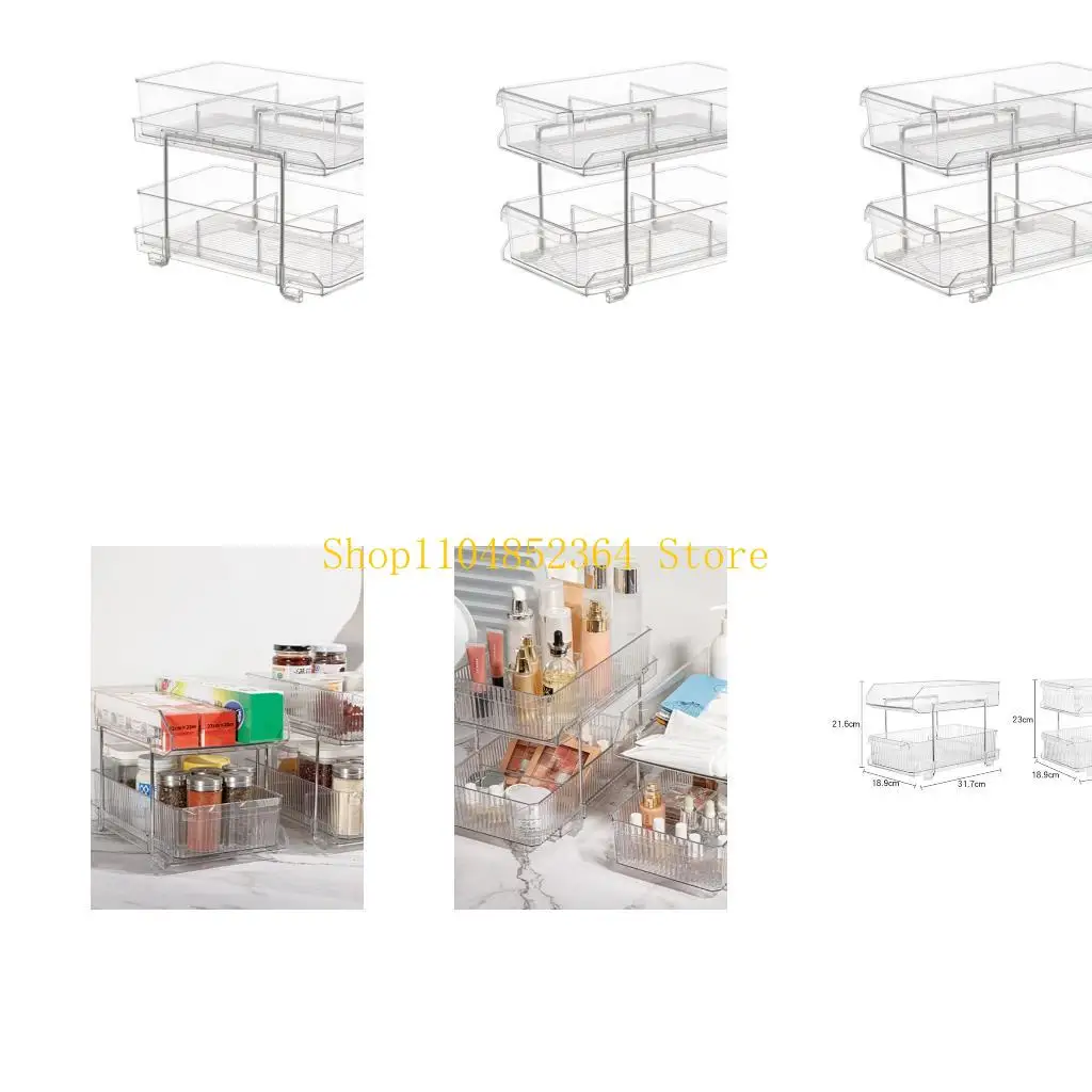 

652F Acrylic Under Sink Organizers 2 Tiers Pull Out Sliding Storage Shelf For Kitchen