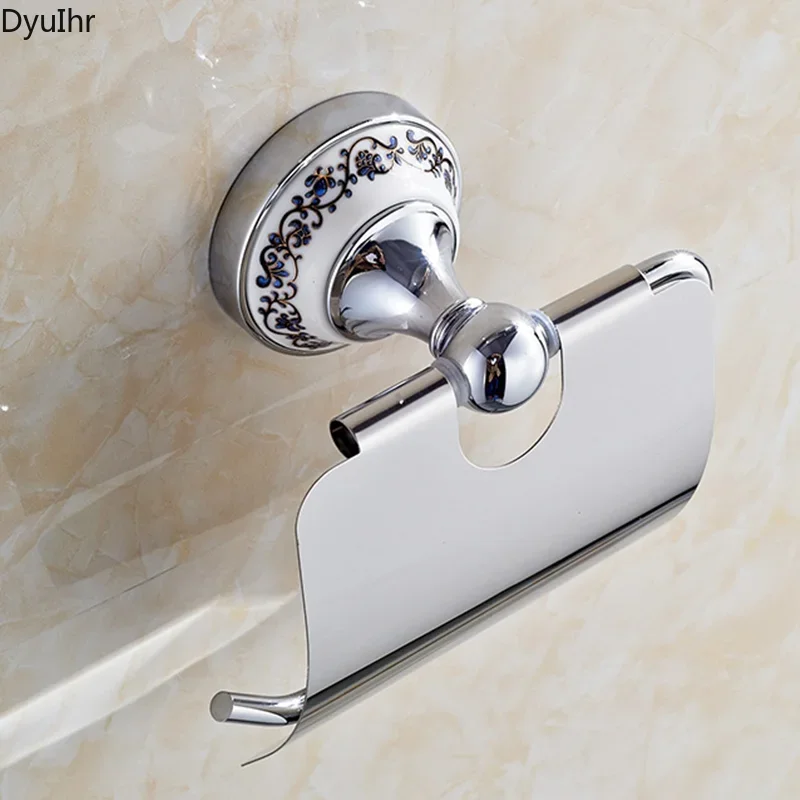 

1 шт. держатель для туалетной бумаги из нержавеющей стали, вешалка для аксессуаров для ванной комнаты, сине-белый фарфоровый держатель для бумажных полотенец