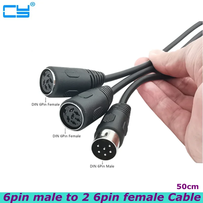 6 Pin DIN Extension Splitter Cable, 6 Pin DIN MIDI Male to 2 6 Pin Din Female Cord Wire Audio Socket for Microphone Amplifiers