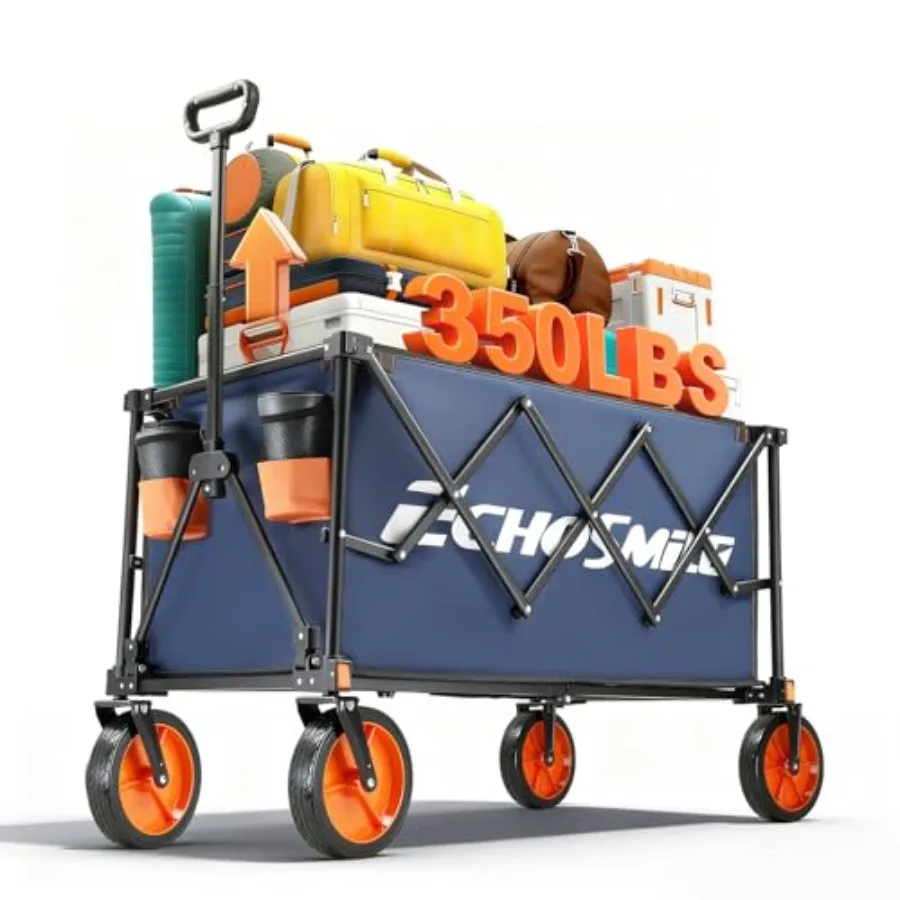 

Складная тележка-вагончик с грузоподъемностью 350 фунтов, сверхпрочная складная универсальная спортивная тележка с съемными колесами для кемпинга