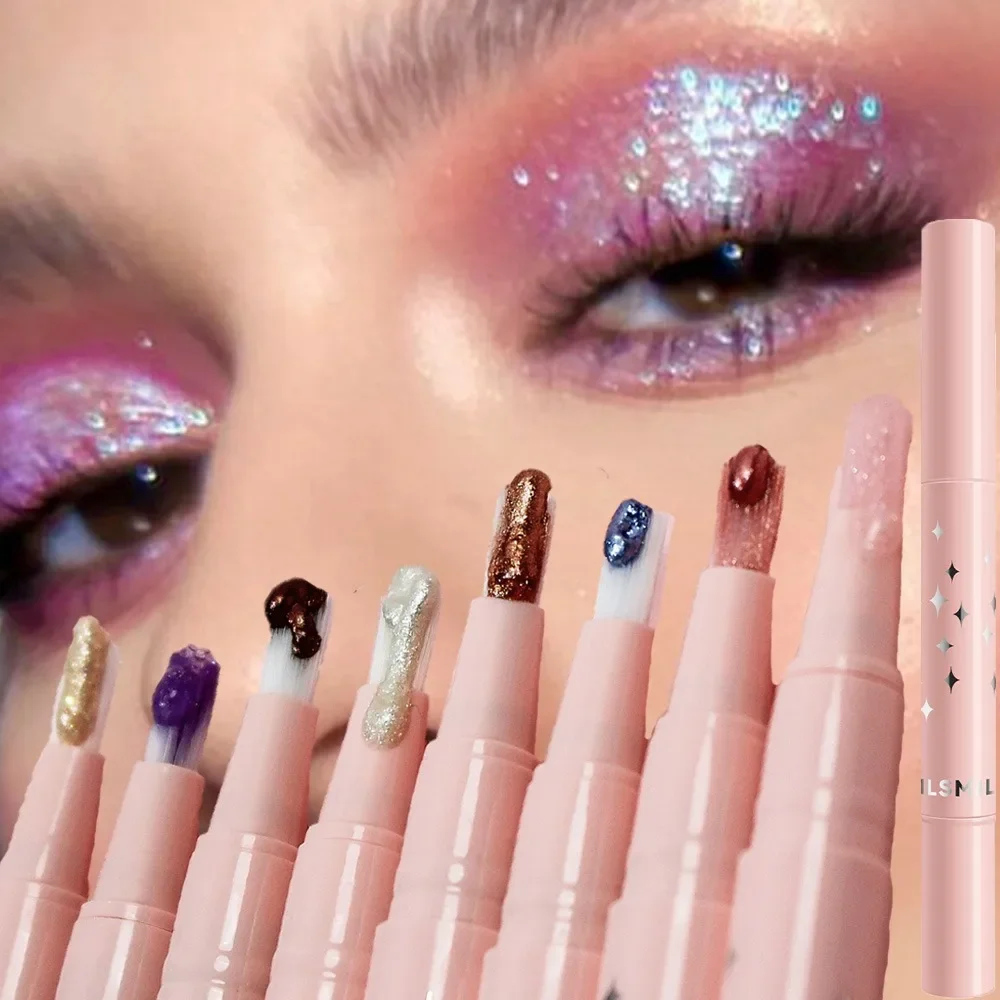 ブラシ付きリキッドアイシャドウ スパークル横たわっているカイコペン 真珠光沢のある光沢のあるハイライター 回転グリッター リップグロス アイシャドウ スティック