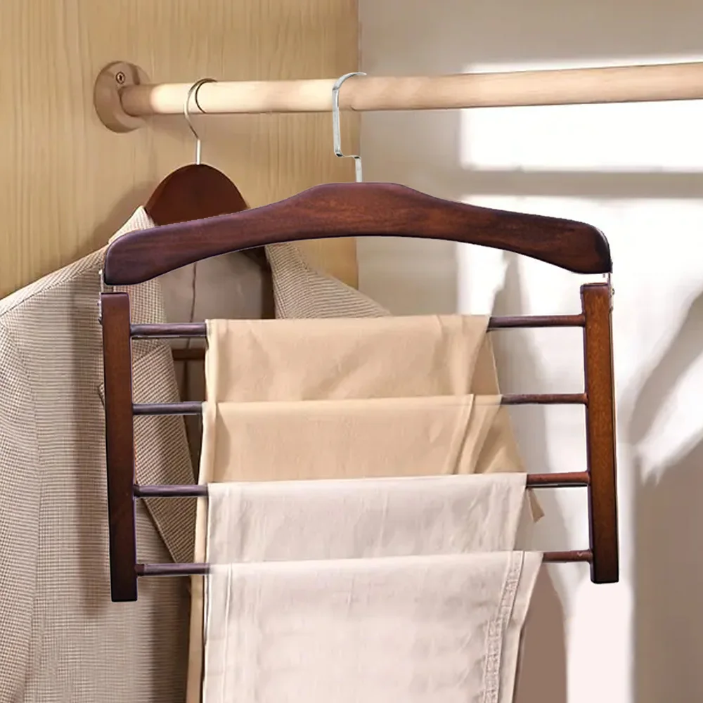 Tendedero de ropa de madera maciza, almacenamiento de armario, pantalones de madera maciza multifunción, toallero, estante de ropa para casa y apartamento