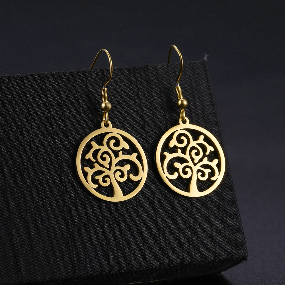 Jeshayuan Hollow Tree Of Life Drop Earrings For Women Birthday Gift Stainless Steel Ancient Egypt Ear Jewelry