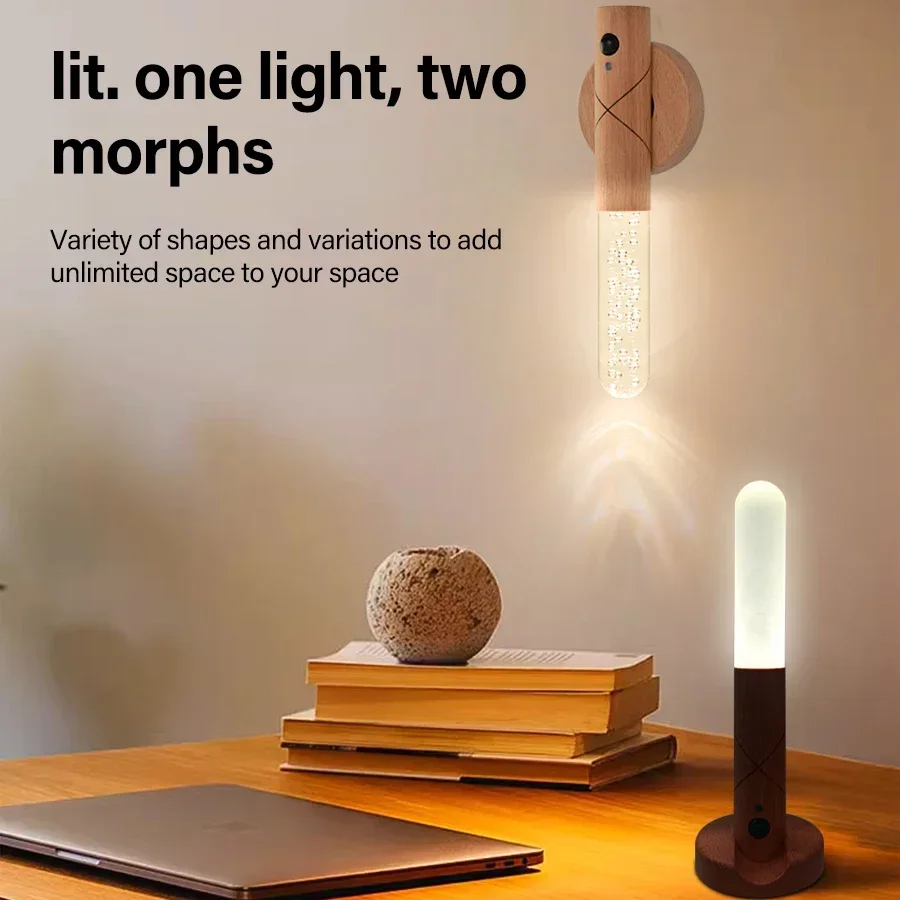 3 in1 LED Wooden Night Light Motion Sensor Wall lamp Rechargeable Cabinet Light Room Decor Wall Mount Automatic Induction Light
