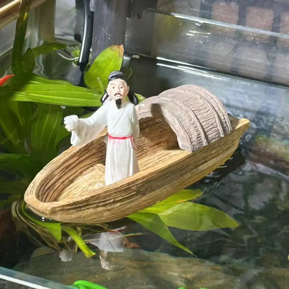 Li Bai Boat Fish Tank Decor Ancient Chinese Poet Li Bai Figurine for Fish Tank Decoration Miniature Statue for Aquarium Floating