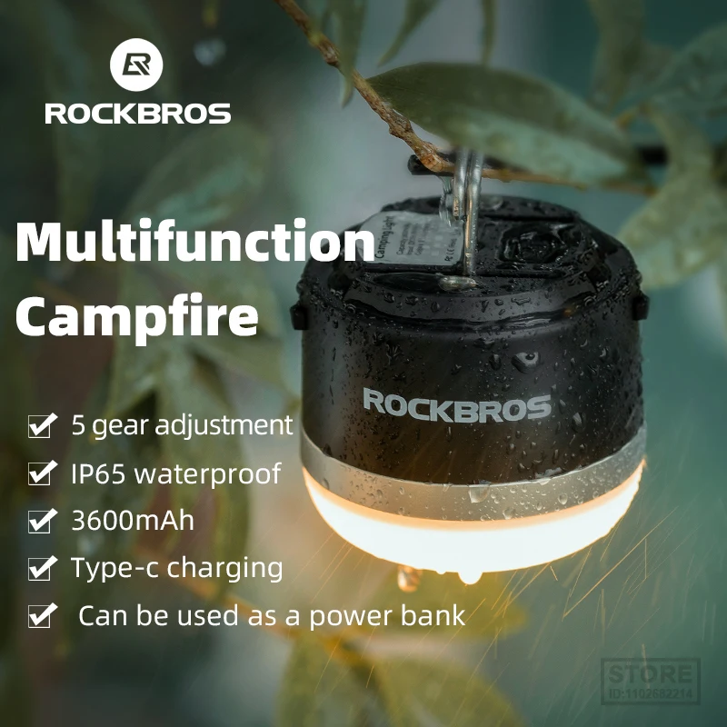 

ROCKBROS Camping Light Type-C Rechargeable Magnet Flashlight Portable Lamp Outdoor BBQ Lantern Hiking Tent