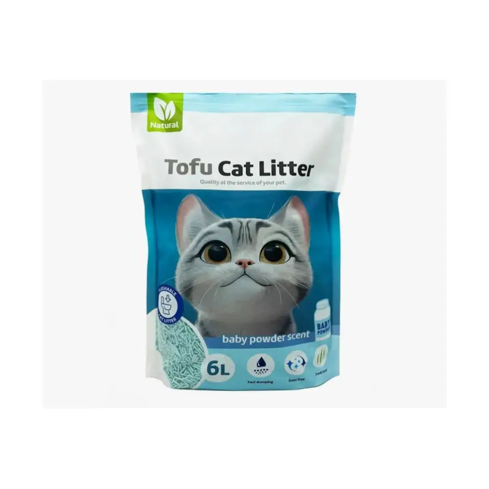 Arena para Gatos BPS Tofu Aglomerante 6L, Sin Polvo, Aromas Original/Talco/Té Verde/Limón/Lavanda, Biodegradable, Fácil de Compactar, Eliminable por Inodoro - Ideal para Mascotas Sensibles