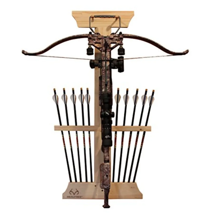 Rush Creek Creations Rack de exibição de arco e flecha montado na parede para caça e acessórios de tiro com arco Suporte de besta de árvore real e
