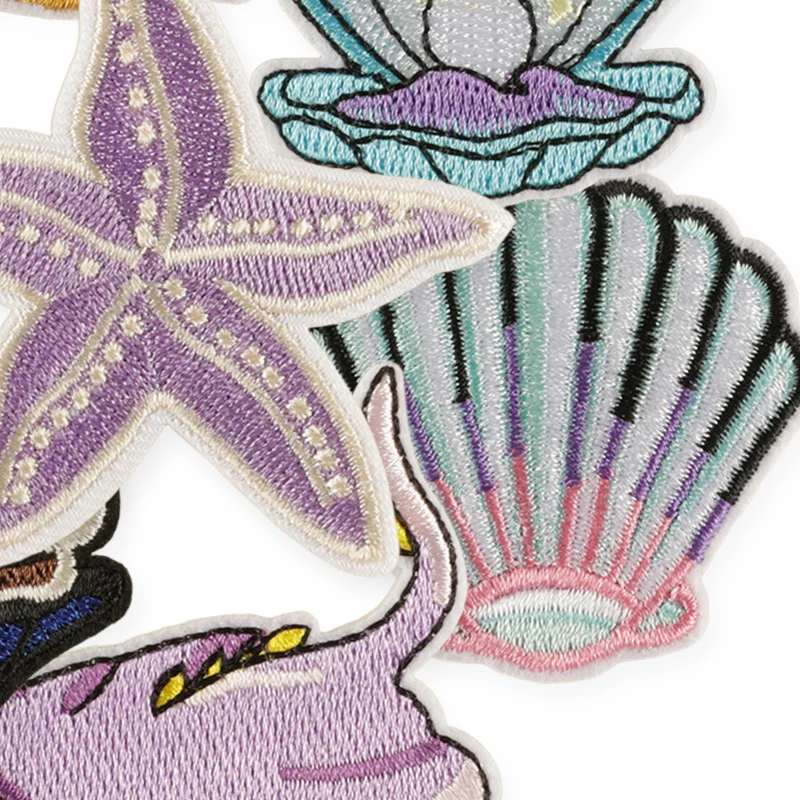 7 teile/los Seestern Shell Nette Eisen Auf Patches Für Kleidung Kinder Mit Kleidung Gestickte Jacken Diy Nähen Aufkleber Pack Mädchen – Detail 4