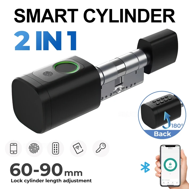 Cerradura electrónica inteligente ajustable, aplicación/contraseña/tarjeta/llave/desbloqueo de huellas dactilares, cerradura de cilindro Digital impermeable para exteriores