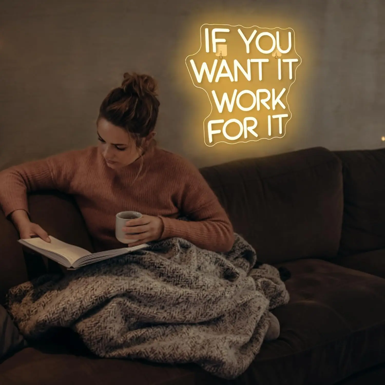 If You Want It Work For It Neon Sign Adjustable Brightness for Wall Decor Connectivity Via USB Licked Neon Light for Bedroom Hom