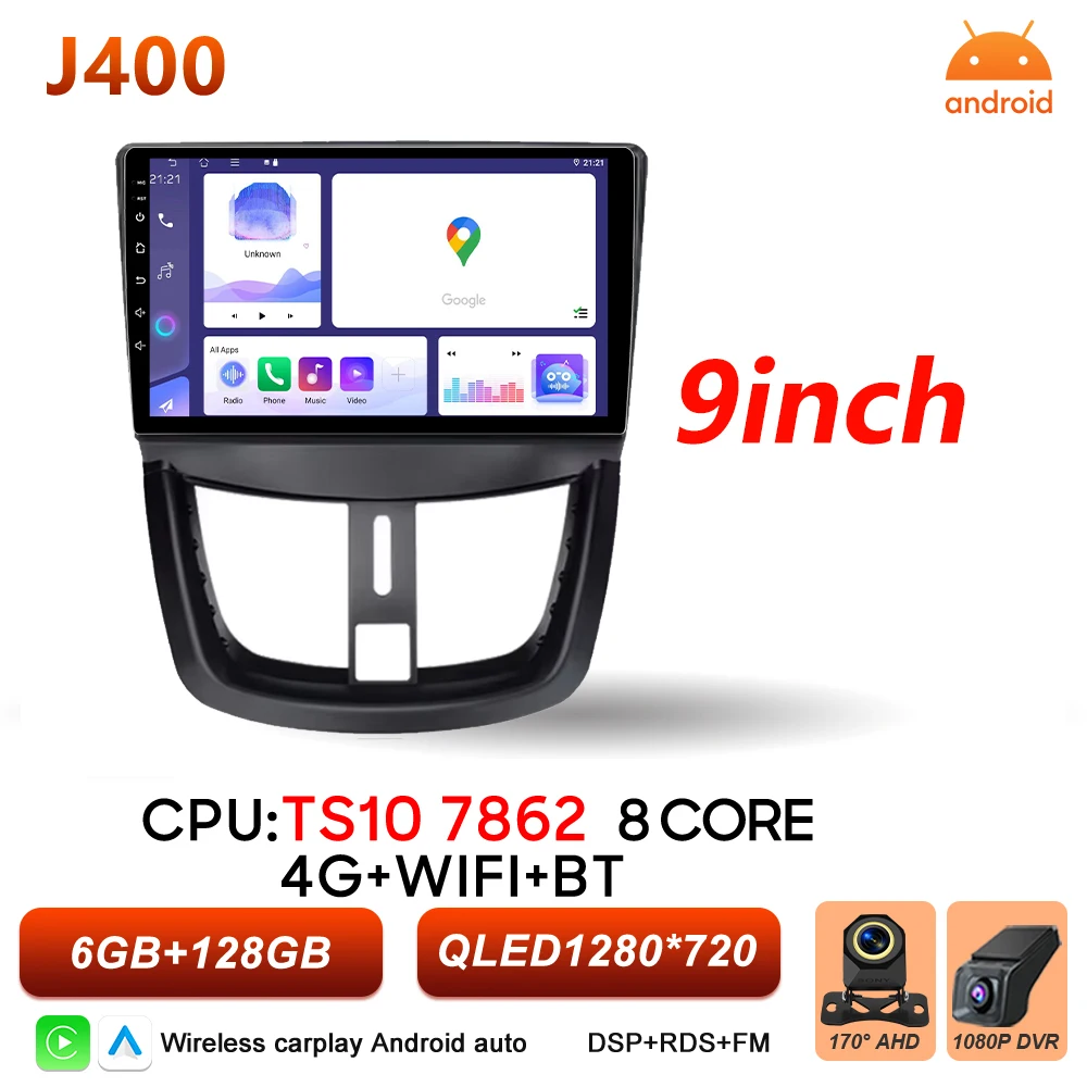 Android 16 Auto autoradio voor Peugeot 206+ 207 207CC 2006 - 2015 Carplay multimediaspeler GPS navigatie DSP autoradio scherm