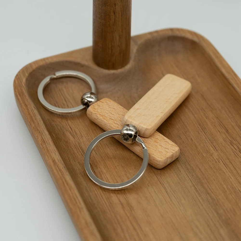 Highly Recommended Wood Engraving Blanks Rectangle Blank Wooden Key Chain Wood Blanks For Keychains 20 Pack