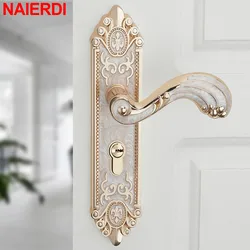 NAIERDI-Serrure de porte antivol pour chambre à coucher, poignée de porte luxueuse, serrure de porte en bois, meubles de maison, mode européenne