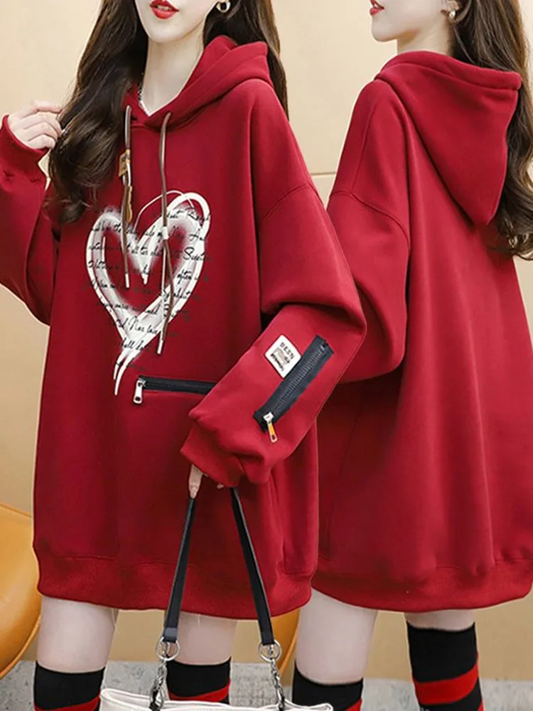 

plus Size Women's Korean Sle Hoodie Casual Print Loose Top Spring Autumn Large 300 Pou Patchwork Hooded Sweatirt