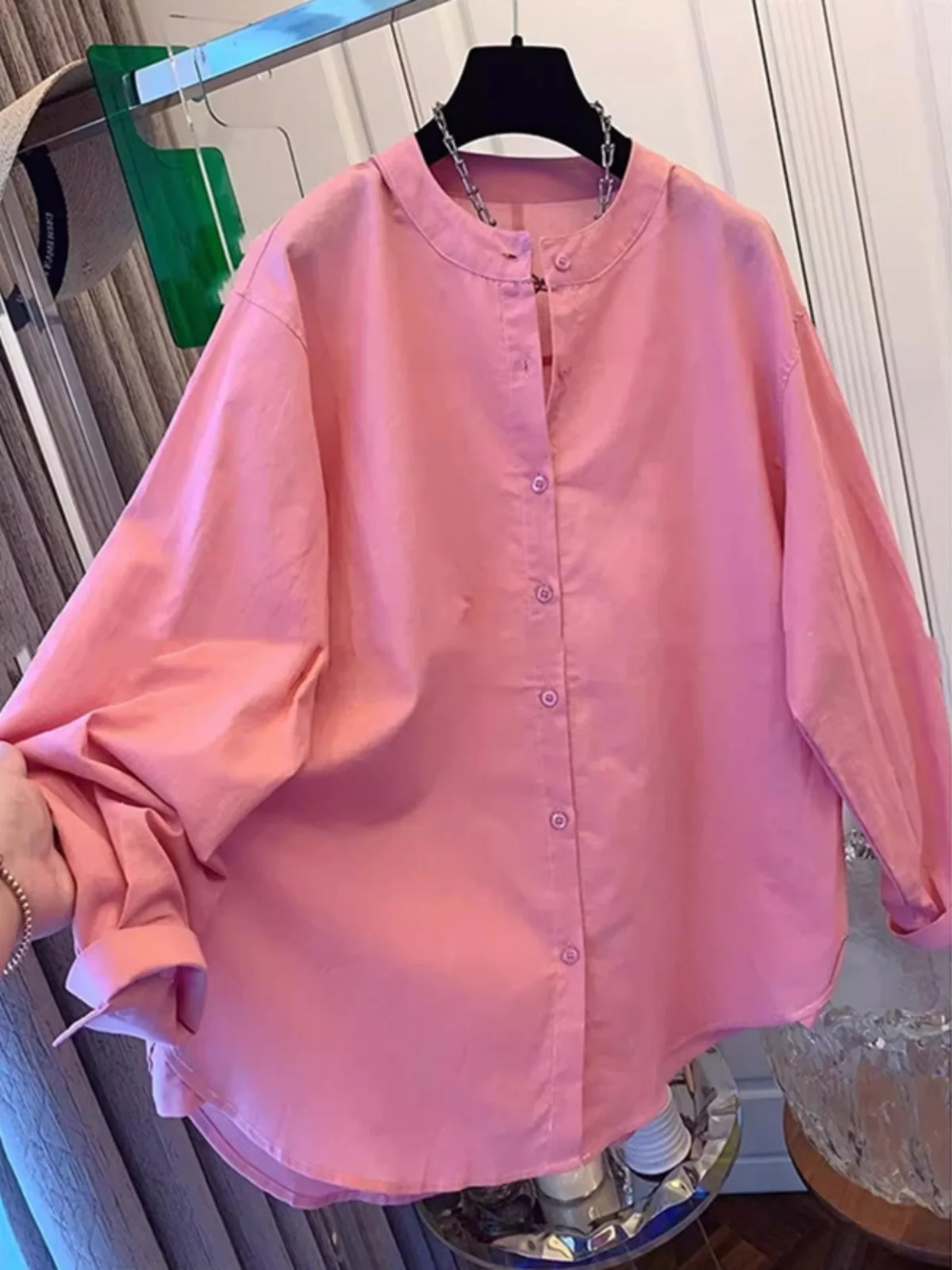 Ele Cotton Linen Long Sve irt Women's Spring Autumn Simple Versatile Loose Slimming Mid-Length Linen Jaet Top