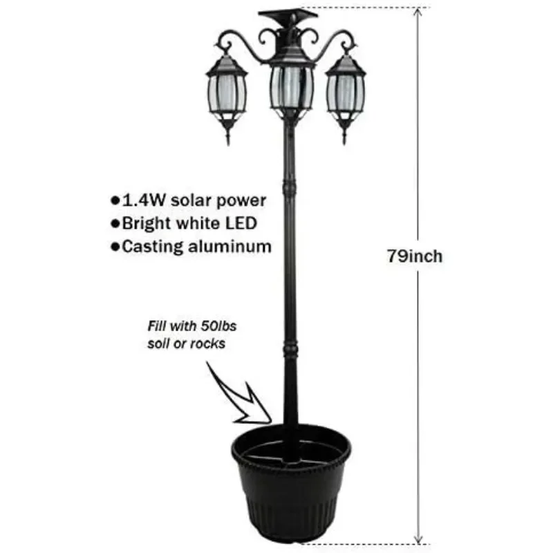 Westcharm Portable 3-Head LED Solar Light Planter for Backyard Patio Porch Outdoor Decoration - 6.7 ft. (80 in.)