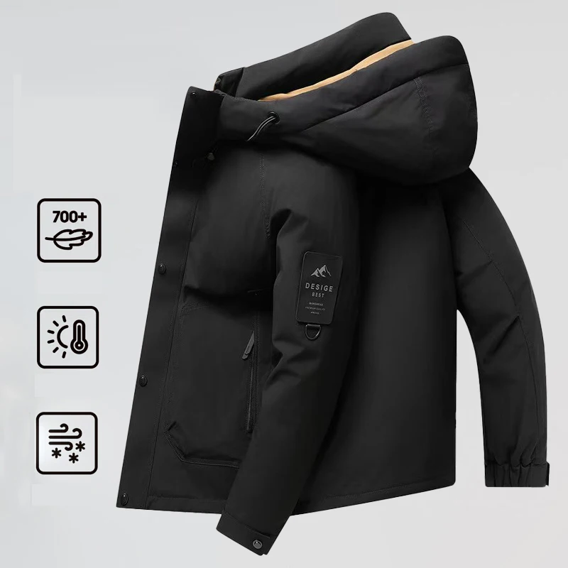 Casual 2024 Winter Men's Loose Hooded White Duck Down Jackets Streetwear Windproof Warm Puffer Coat Outdoor Thick Parka Clothing