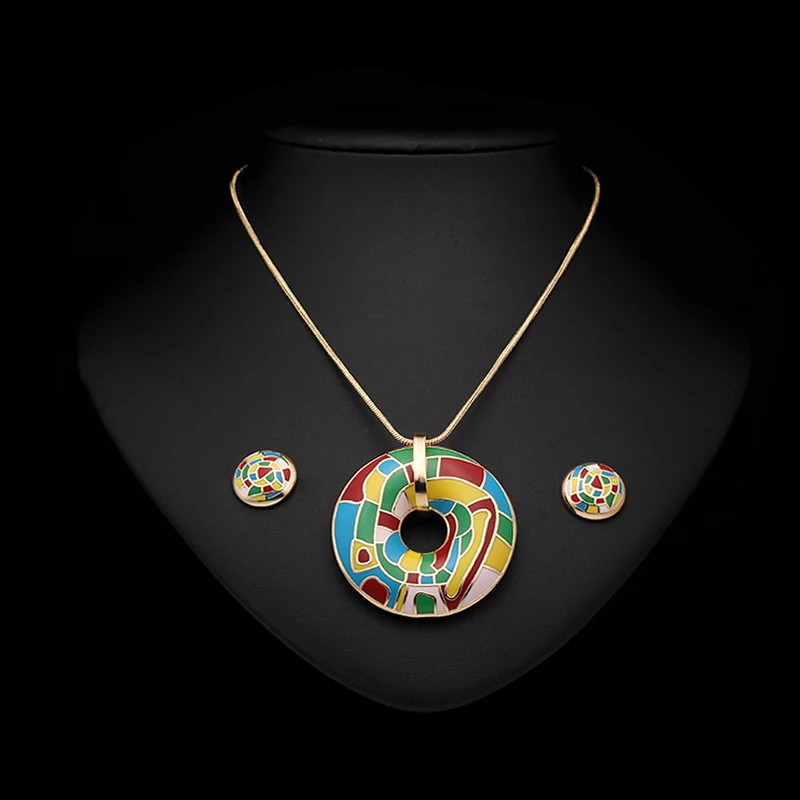 R & X Anniversary Dubai Set Sieraden Shining Nieuwe Emaille Mode Joyas Collier Mariage Gift Party Vrouwen Bruids Ketting/ oorbellen