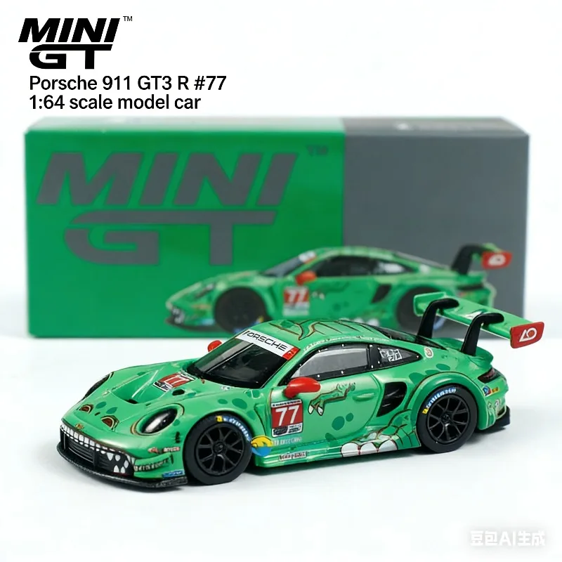

MINI GT 1:64 911 GT3 R AO Racing 77 # Модель автомобиля из сплава (имитация), подарок для мальчиков на праздник, коллекционный предмет для взрослых, предмет декора.