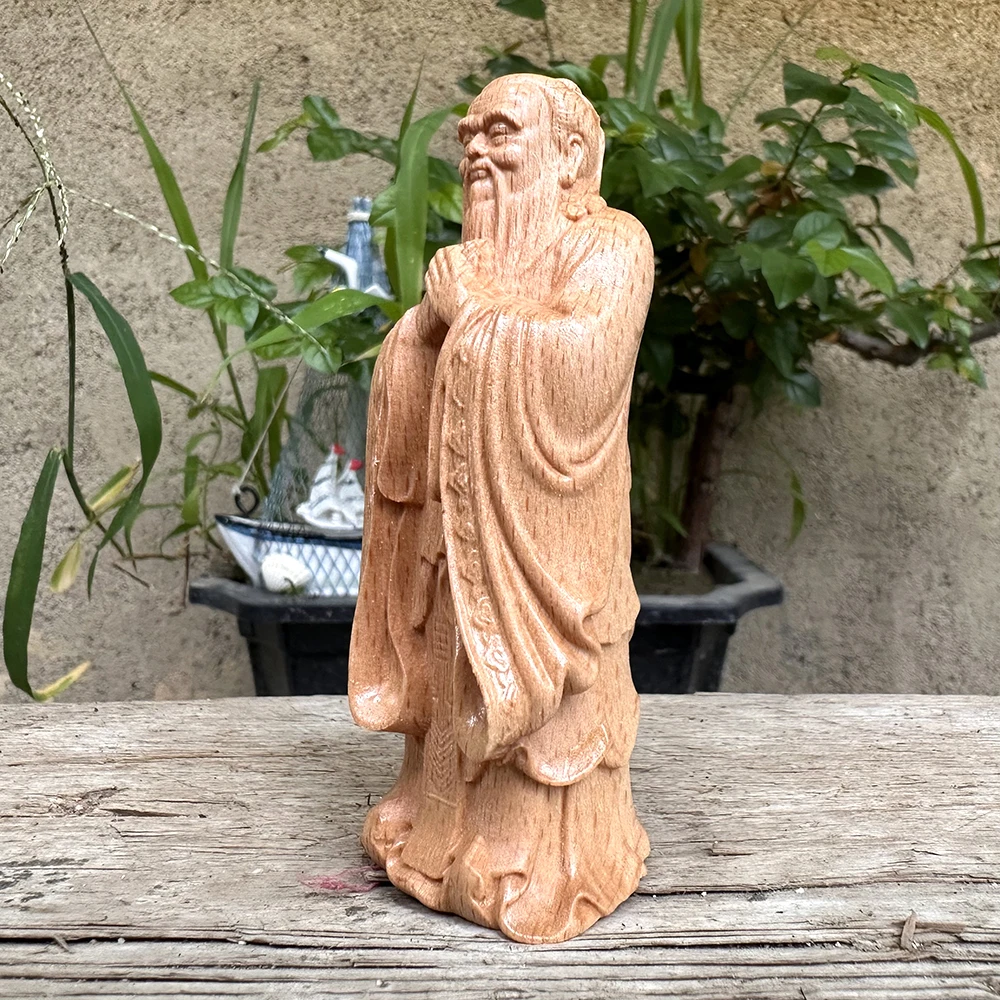 Wooden Confucius Statue, Hand-Carved Craftsmanship, Chinese Style, Suitable for Study Rooms, Offices, Bookshelf Decorations, Bedroom Cabinets, Car Interior Decorations, Living Rooms