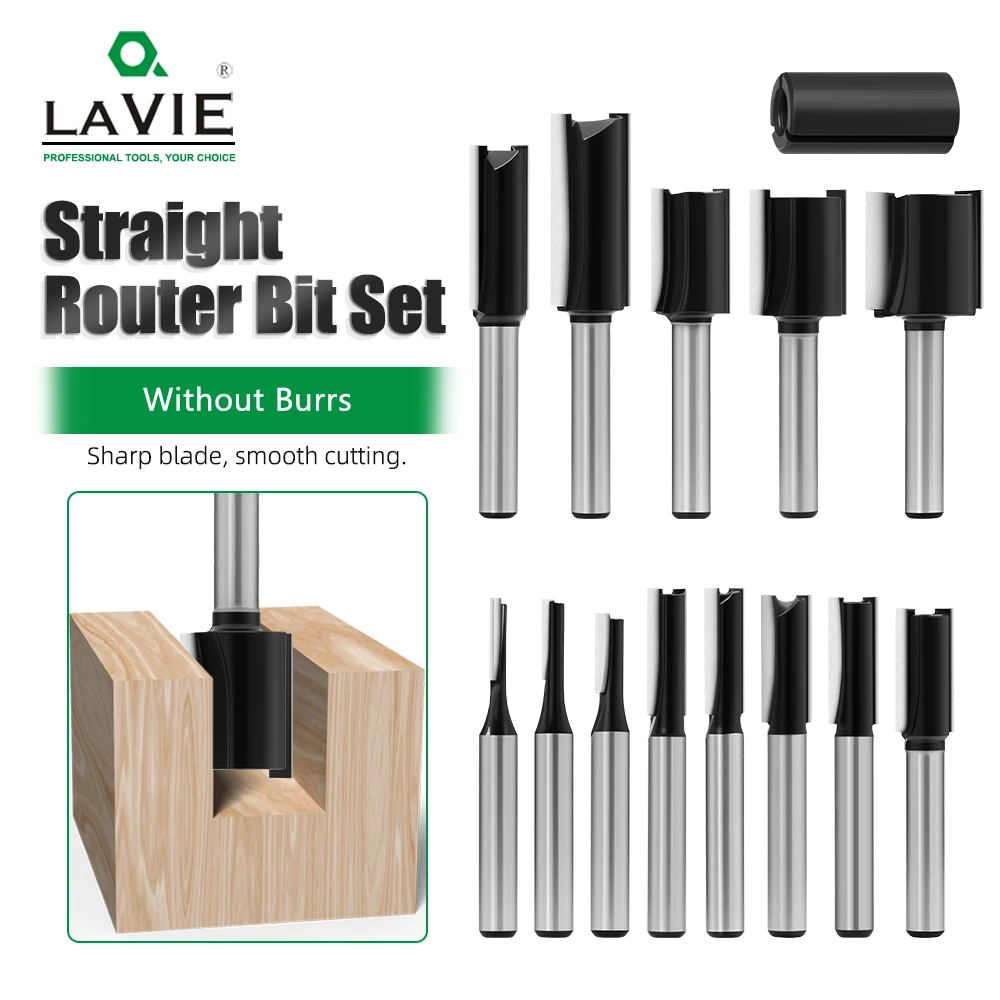 

LAVIE 1/4" Shank Straight Router Bits Set Woodworking Cutting Tools for DIY & Crafts C07002