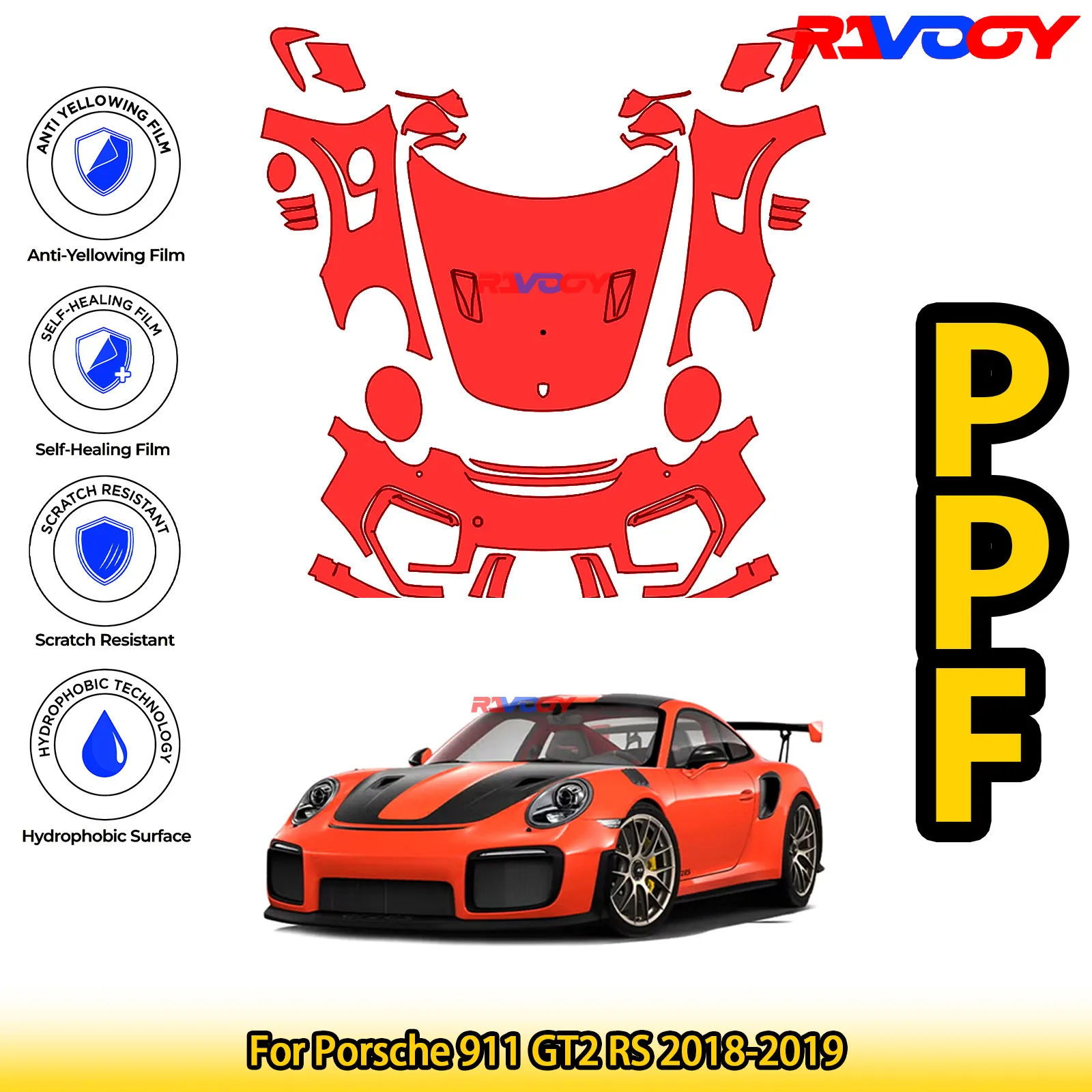 

Для Porsche 911 GT2 RS 2018-2019 глянцевый матовый черный предварительно вырезанный передний комплект PPF, защитная пленка для краски