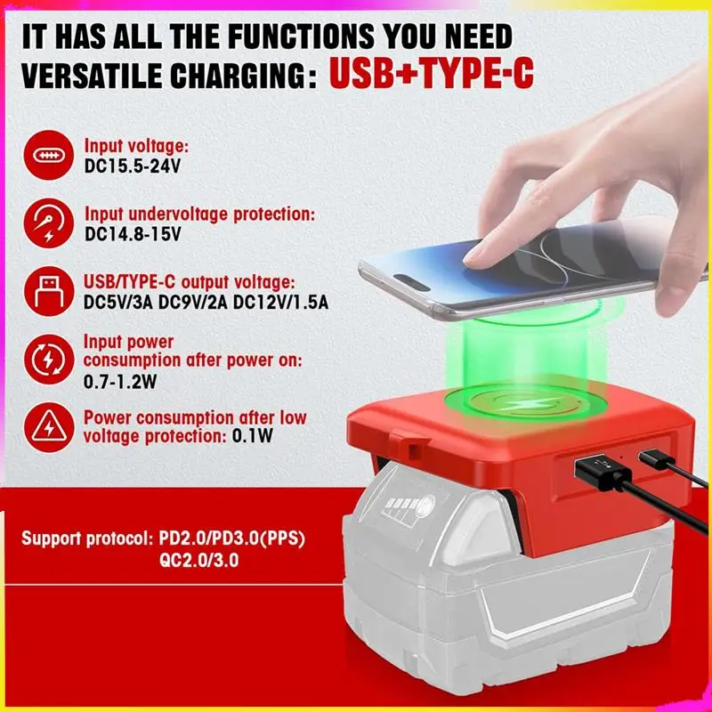 Cargador inalámbrico USB M04K para cargador de teléfono inalámbrico con batería de litio M18 de 18V