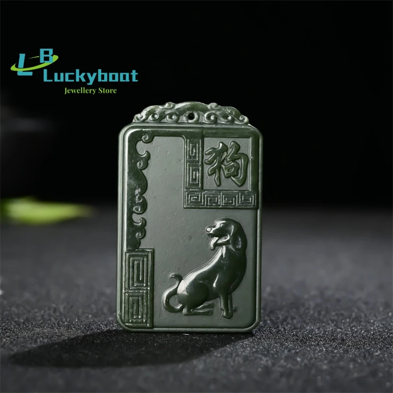 

Hot Selling Hand-carve Cyan Jade Zodiac Dog Buddha Statue Necklace Pendant Fashion Jewelry Accessories Men Women Luck Gifts