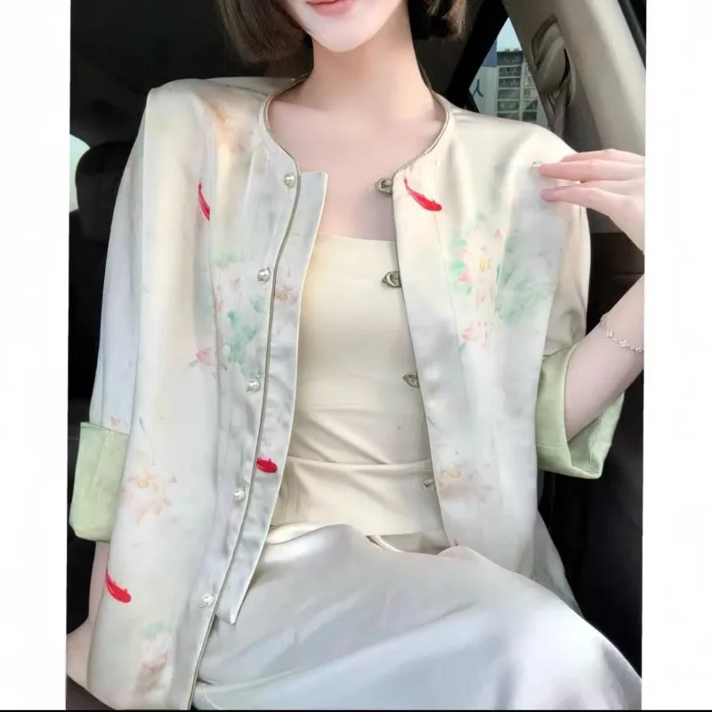 new Chinese-style sun-protective jacket both sides makes top look fairer more elegant women long-sleeved loose button-up jacket