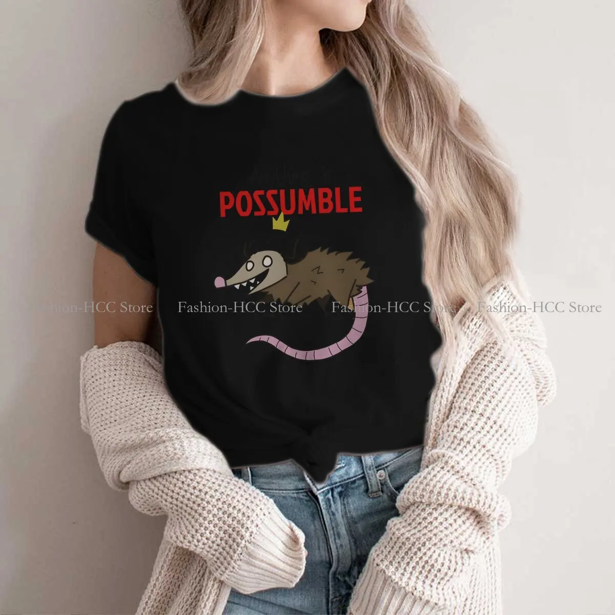 Anything Is Possumble Newest Polyester TShirts Cute Opossum Mouse Momen Graphic Streetwear T Shirt O Neck