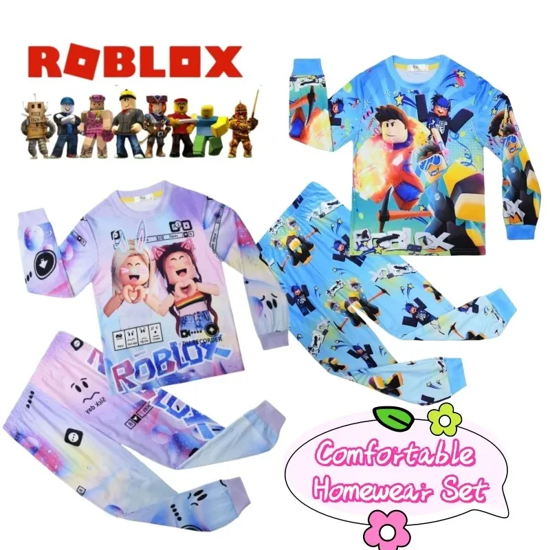 

Roblox High-value Creative Personality Spring and Autumn Long-sleeved Home Clothes Animation Cartoon Boys and Girls Pajamas Set