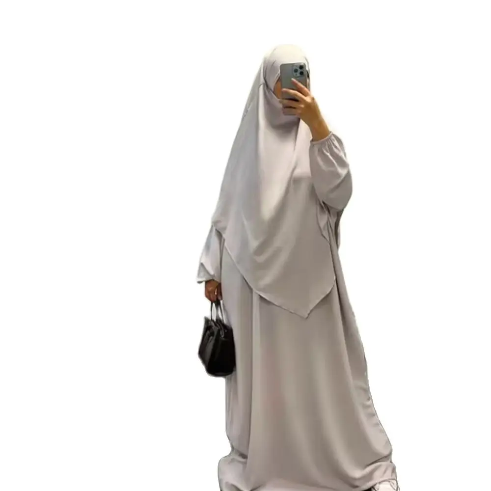 Crepe Simple Abaya Set Butterfly Abaya Match Single Layer Khimar Ramadan Islamic Prayer Dress With Tie Back Instant Long Hijab