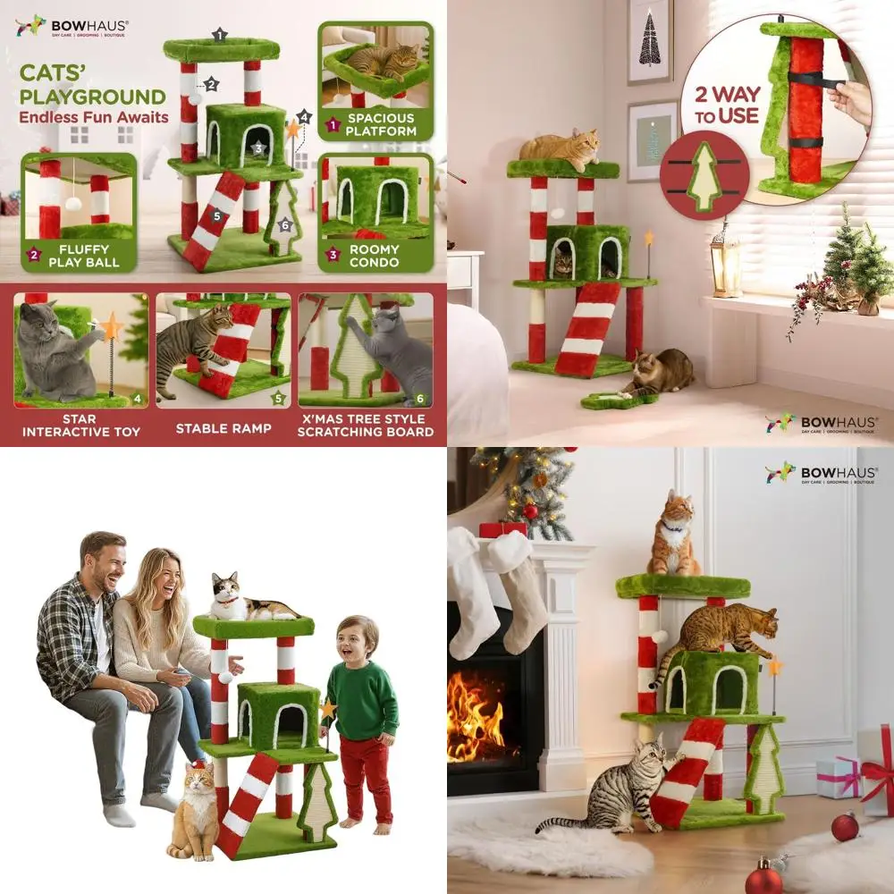 

Большой праздничный игровой комплекс для кошек с когтеточкой, гамаком, домиком и игрушечным мячом