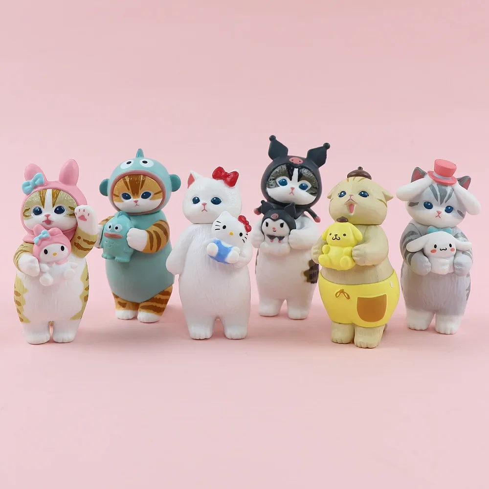 Cartoon Figure 6Pcs/set Mofusand Sanrios Anime Figure Cinnamoroll Kuromi Doll Hark Cat Hellos Kittys Hangyodon Pet Model Gifts